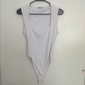 Zara White Square Neck Bodysuit Top
